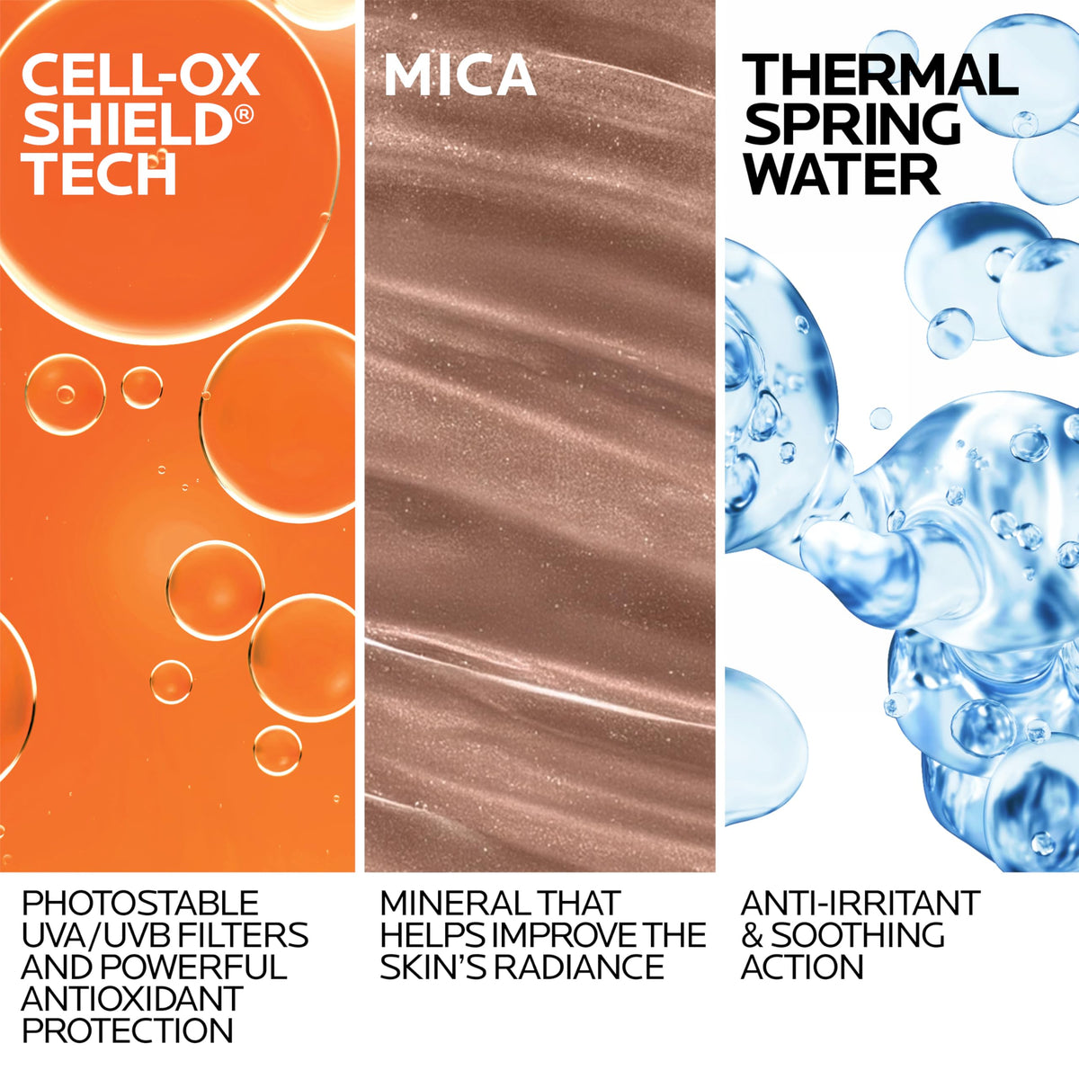 La Roche-Posay UV Glow Sunscreen gel-cream texture highlights 24-hour hydration and a non-greasy finish.