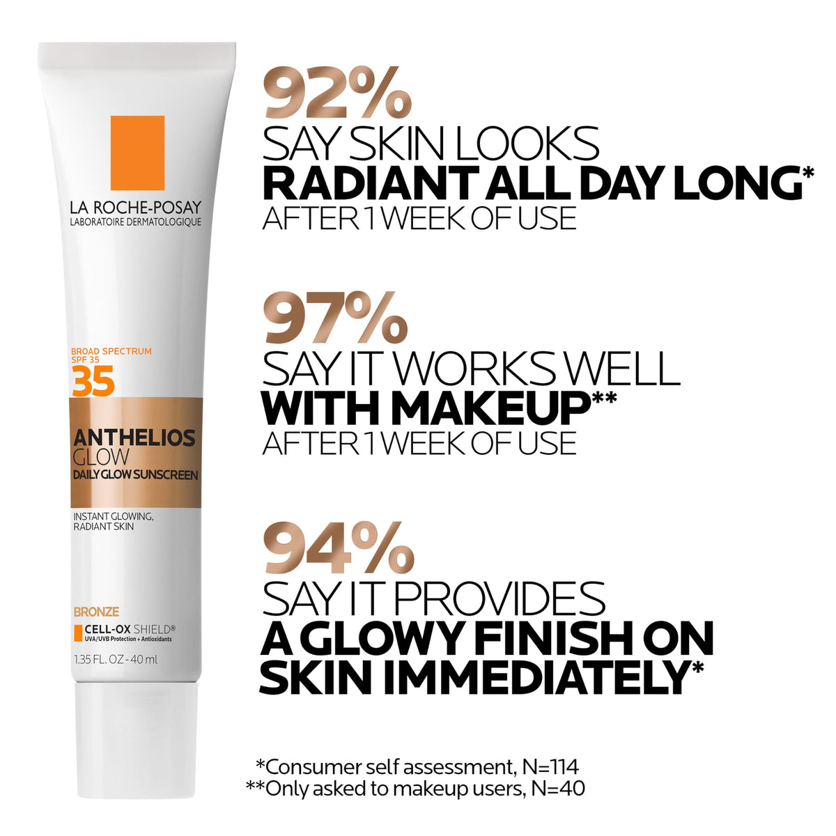 La Roche-Posay UV Glow Sunscreen SPF 35 close-up shows a lightweight, makeup-base texture.