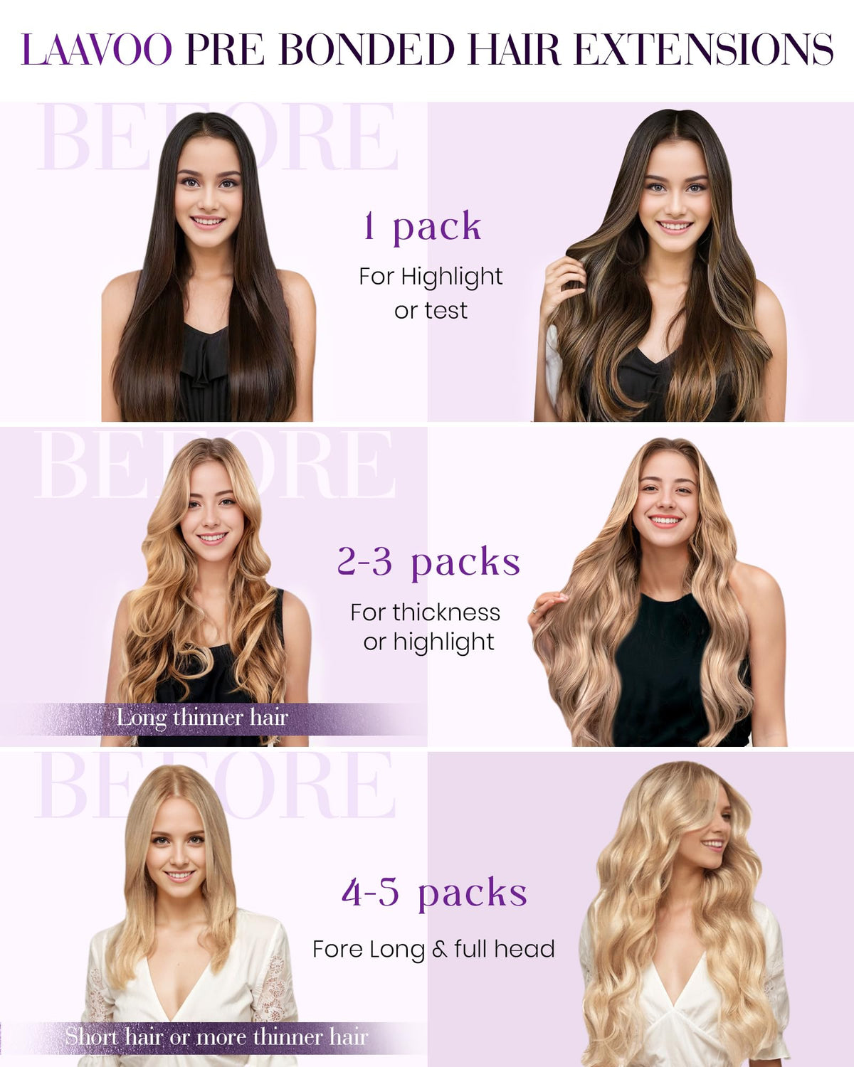 LaaVoo 22 inch 50 g pack adds length and subtle volume.