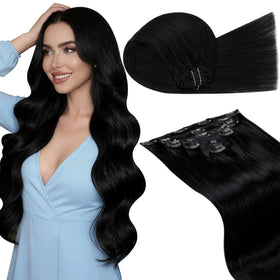LaaVoo jet black 18-inch clip-in extensions for natural volume
