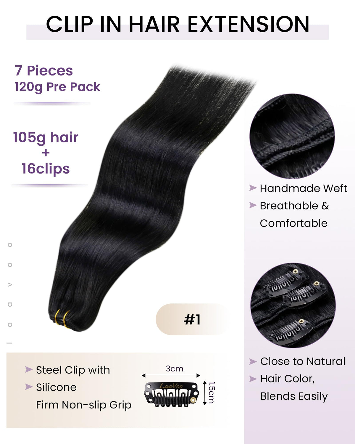 LaaVoo real human hair clip-ins with tapered ends for realistic blend