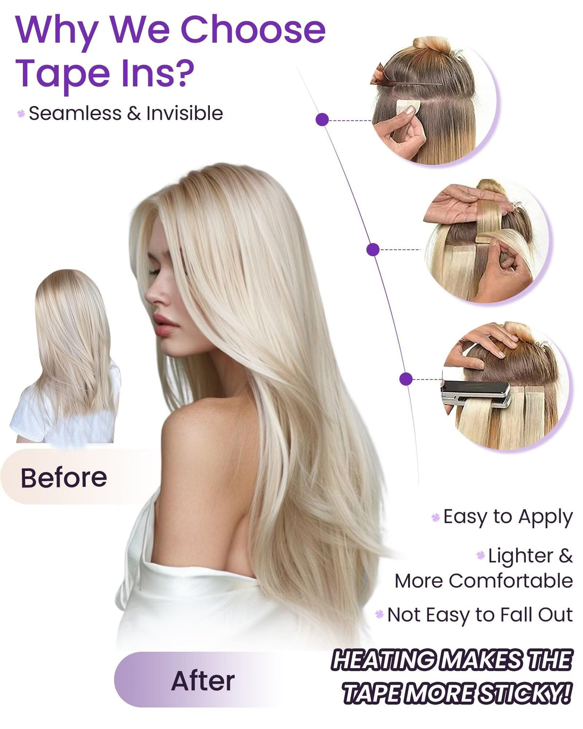 LaaVoo tape-in extensions Balayage Blonde side view for natural movement.