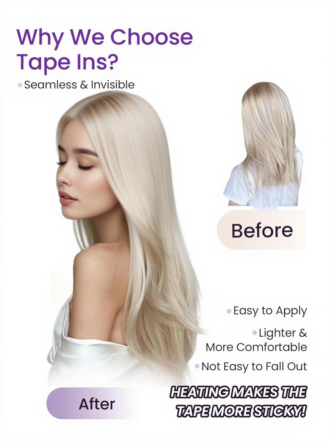 LaaVoo light brown to ash blonde 16-inch tape-in extensions with seamless transition