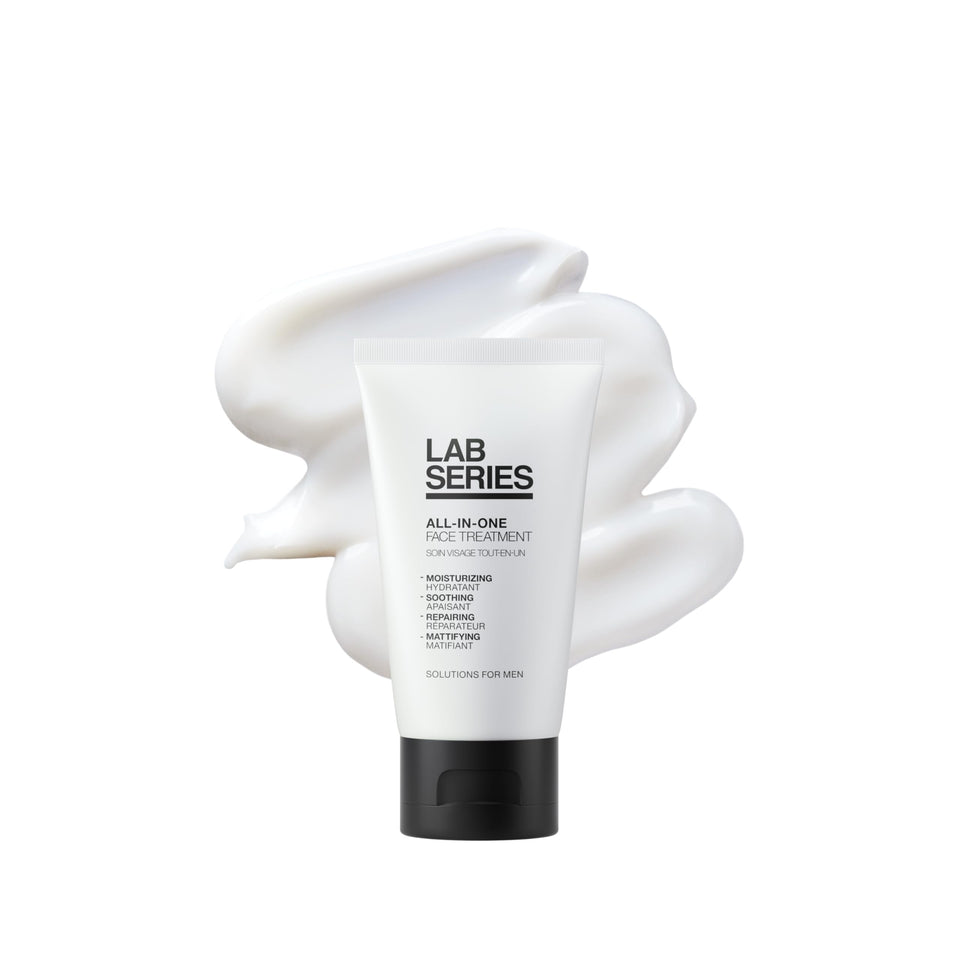 Lab Series All-In-One Face Treatment packaging highlights brand and oil-free hydration.
