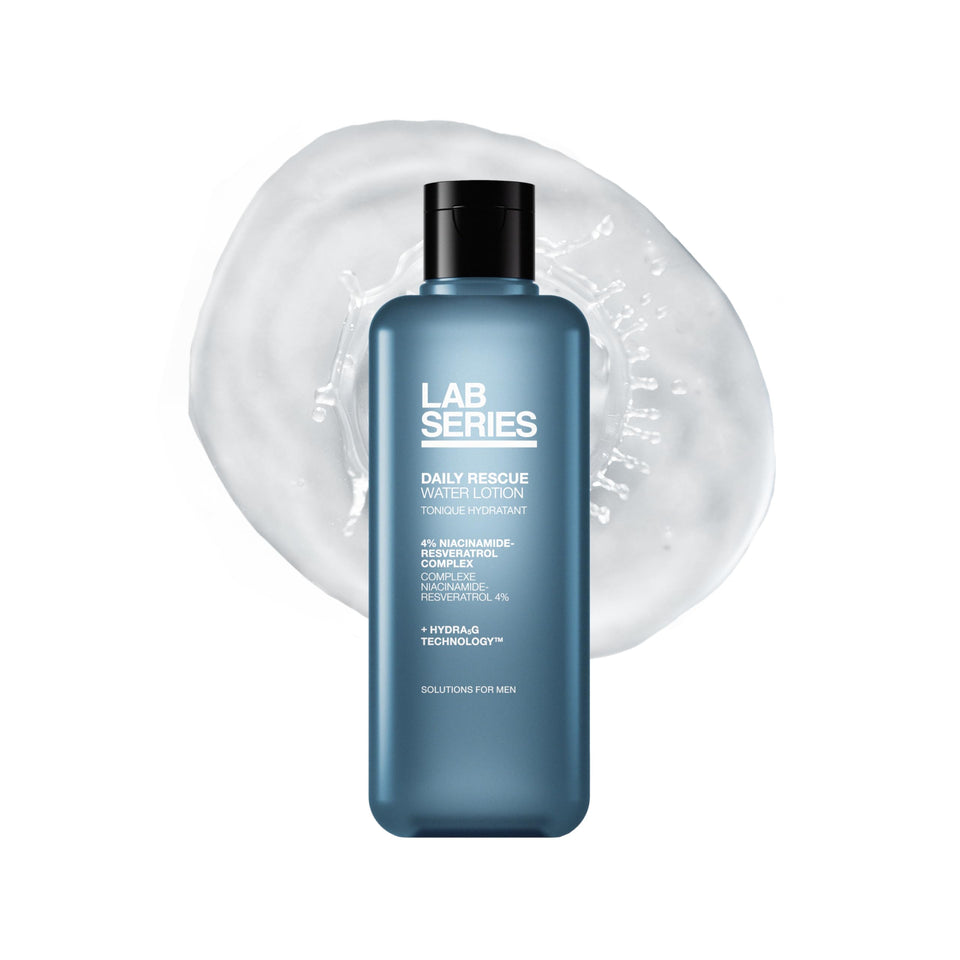 Lab Series Daily Rescue Water Lotion bottle closeup highlighting hydration boost.