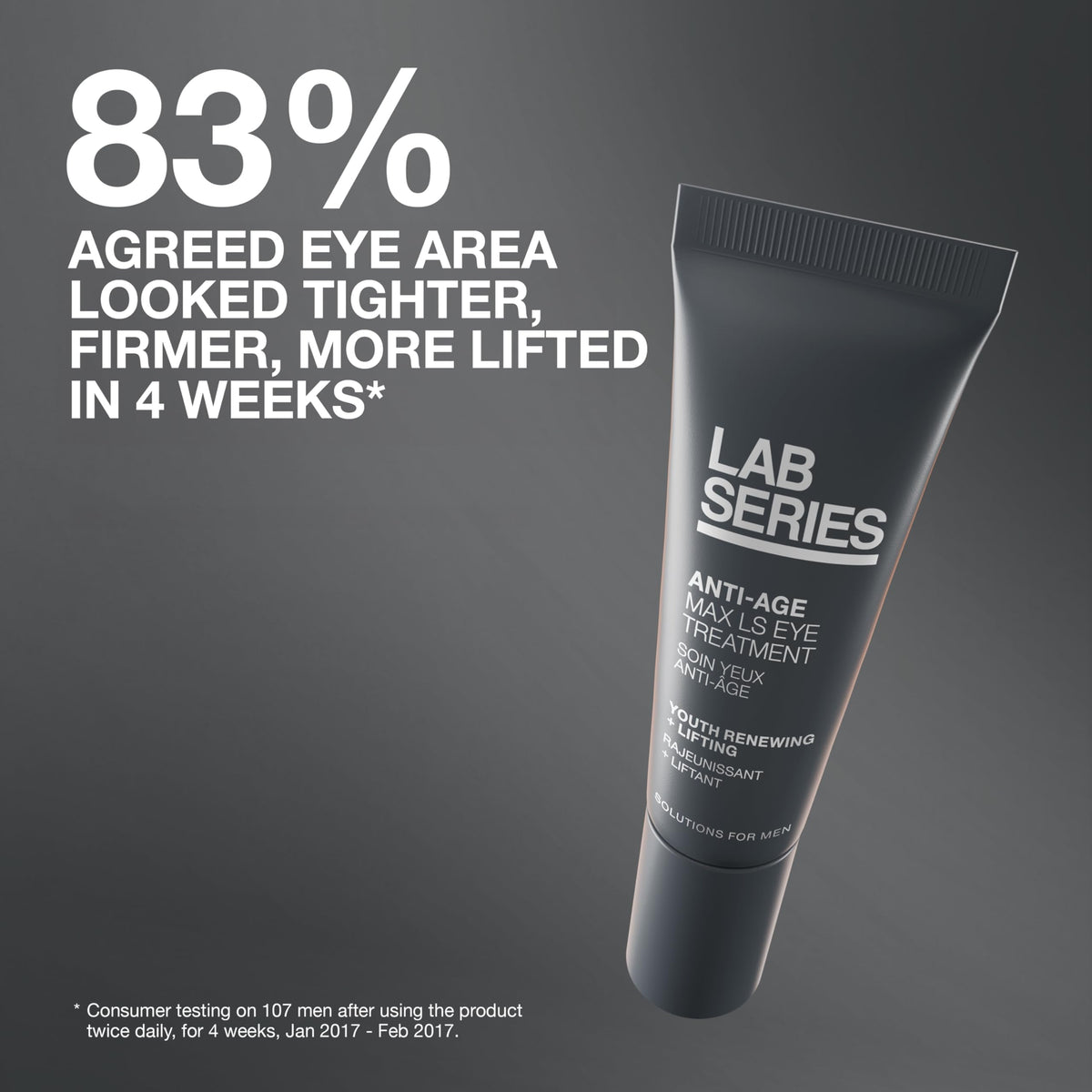 Lab Series Max LS eye moisturizer under-eye application demonstrates smooth texture and immediate feel.