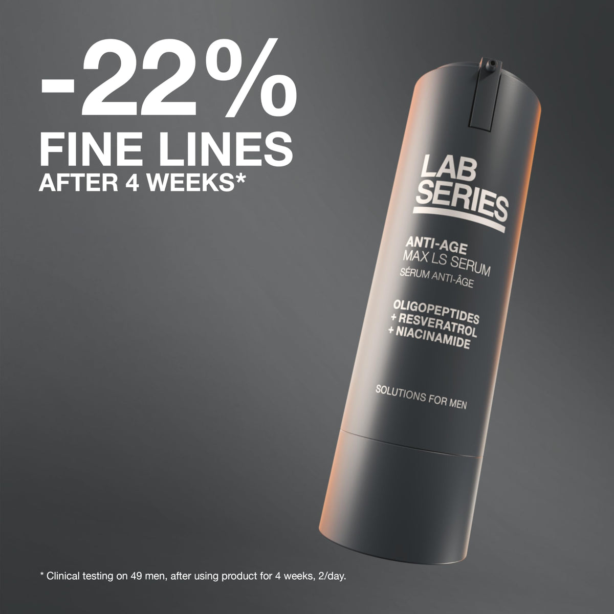 Lab Series Max LS Serum application swatch illustrates smoothing and glow