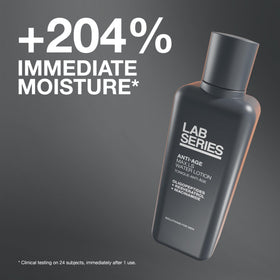 Lab Series Max LS Water Lotion Toner bottle closeup showing sleek packaging and skin prep