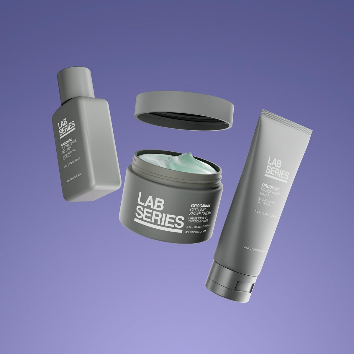 Lab Series Razor Burn Balm brand label emphasizing men's grooming and skin comfort