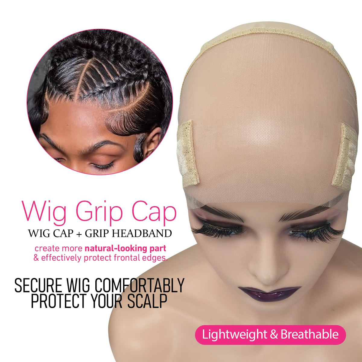 Labhairs wig grip cap adjustable headband for a secure, comfortable fit.