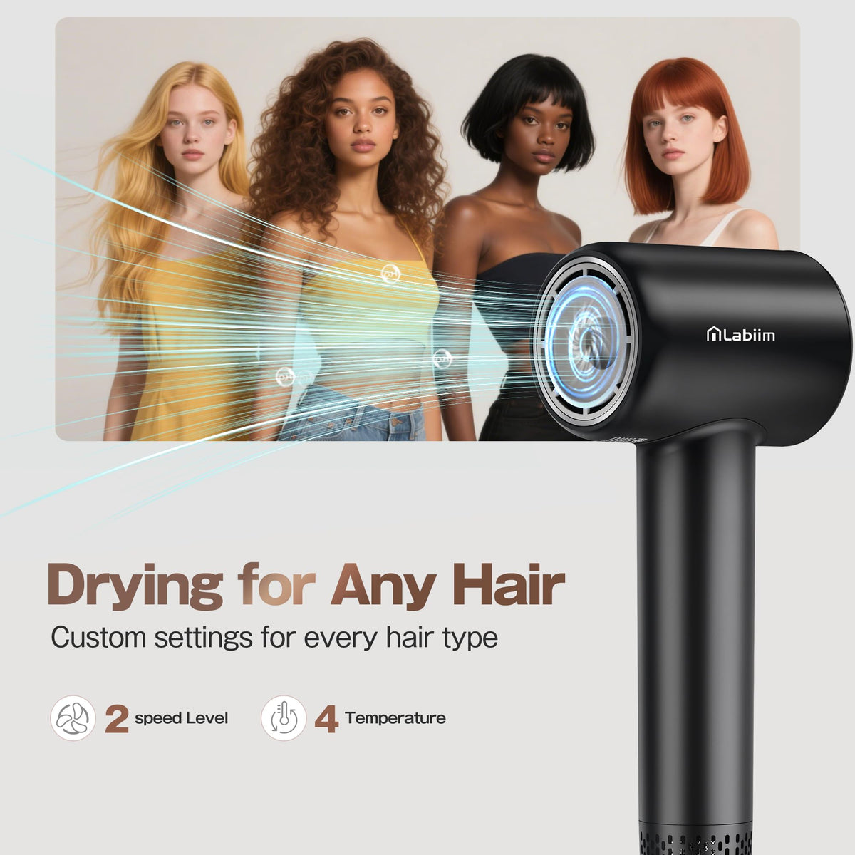Labiim Hair Dryer magnetic nozzle for focused airflow and smooth blowouts.