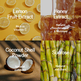 Labiora lemon honey mask close-up showing gentle exfoliating sugar grains for smoother skin.