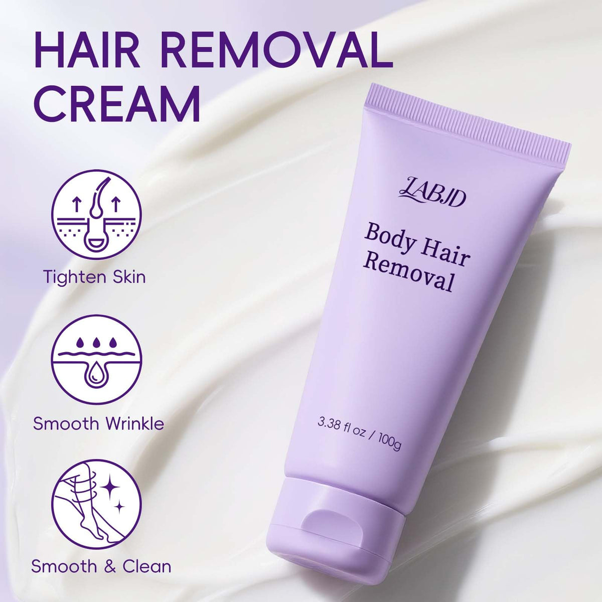 LABJD packaging with model showing smooth skin after use.