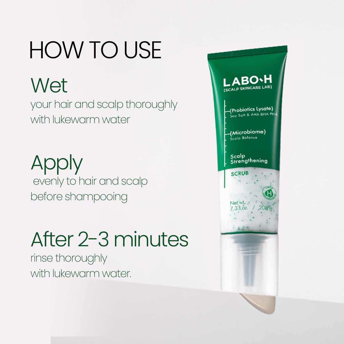LABO-H Clarifying shampoo lather close-up emphasizes clean pore cleansing effect
