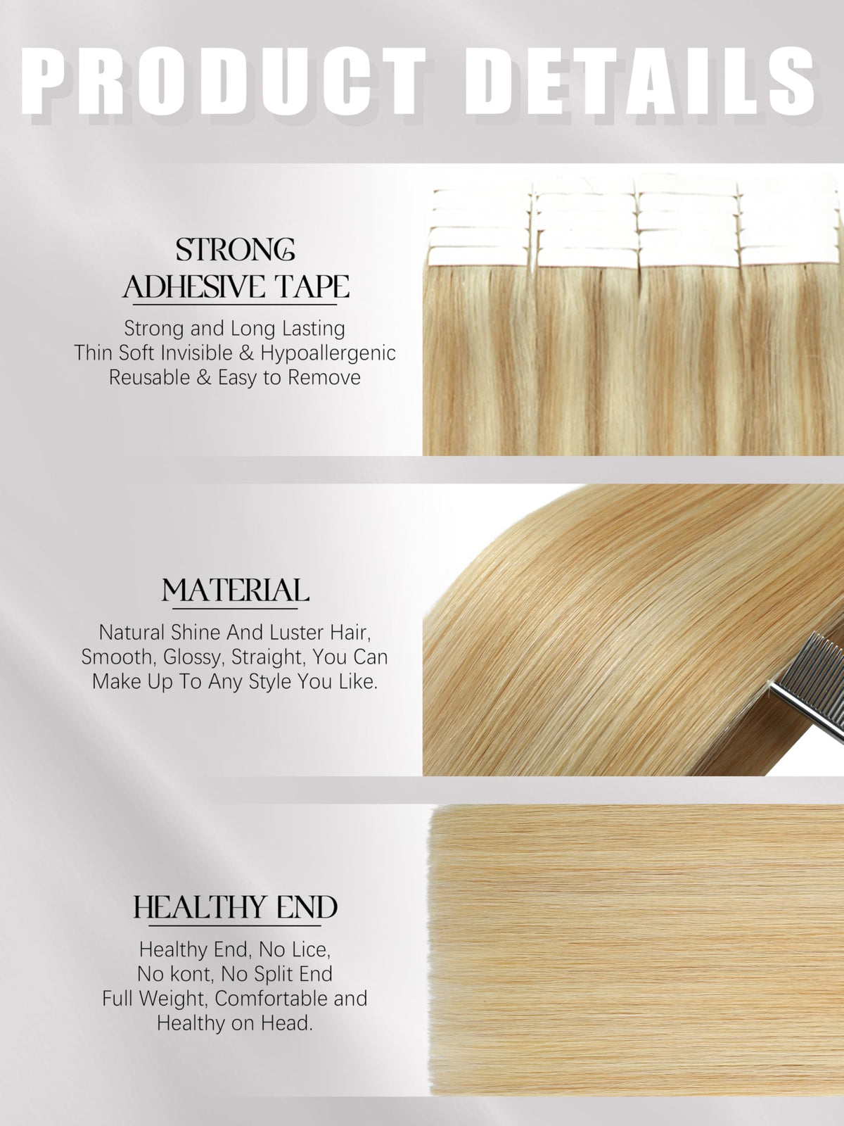 Lacer Blonde tape-in extensions color gradient from gold to platinum tones