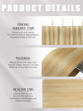 Lacer Blonde tape-in extensions color gradient from gold to platinum tones