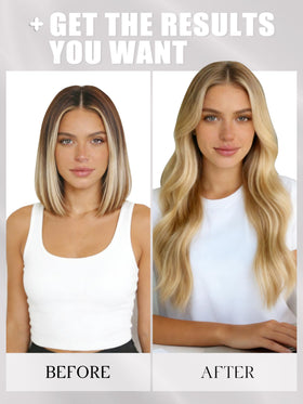 Lacer Blonde tape-in extensions showing 16–24 inch length options