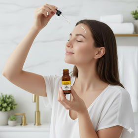 Texture close-up shows smoother skin feel after applying LaClaire serum.