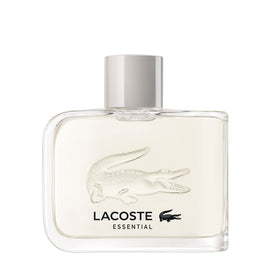 Lacoste Essential EDT 75ml bottle close-up, citrus and woods notes for daily wear