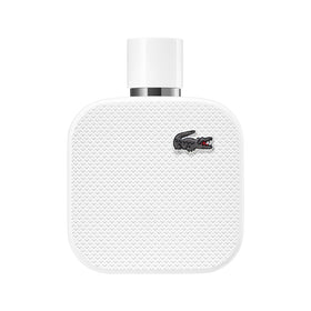 Lacoste L.12.12 Blanc bottle front, iconic crocodile design for daily confidence.