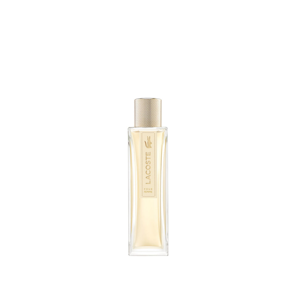 Lacoste Pour Femme bottle slim totem, an elegant floral woody fragrance for everyday wear.