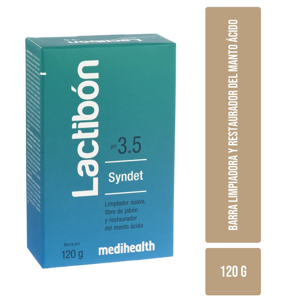 Lactibon Syndet pH 3.5 packaging detail highlights compact 120g size.
