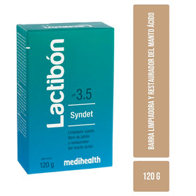Lactibon Syndet pH 3.5 packaging detail highlights compact 120g size.
