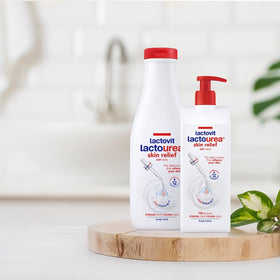 Lactovit Lactourea Body Wash product on display communicates skin hydration benefits
