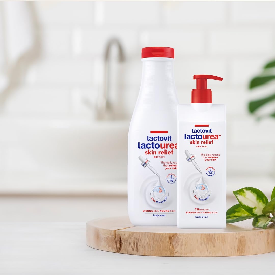 Lactovit Lactourea Body Wash bottle label notes daily moisturising benefits.