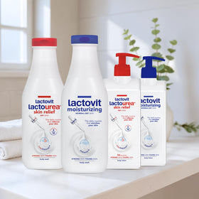 Lactovit Lactourea soft skin feel image conveys comfortable hydration.