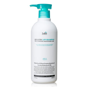 LA'DOR Keratin LPP Shampoo bottle highlighting deep cleansing for damaged hair