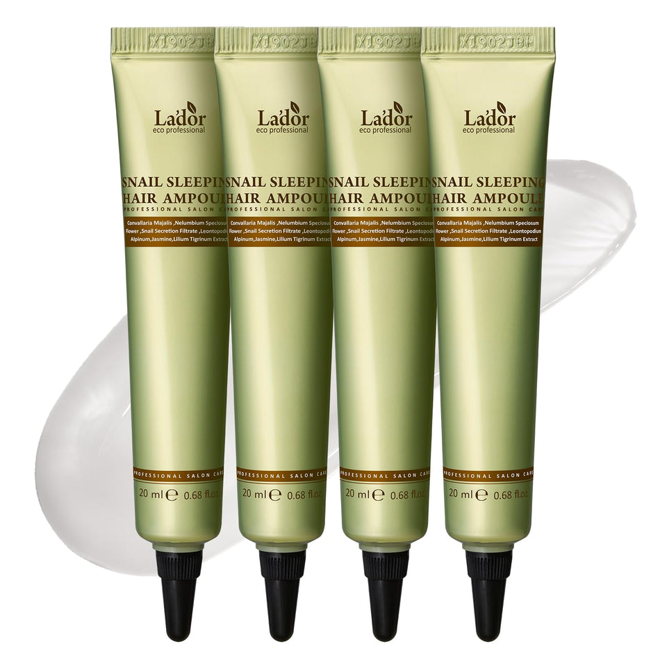 LA'DOR snail sleeping hair ampoule serum bottle showing overnight nourishment concept