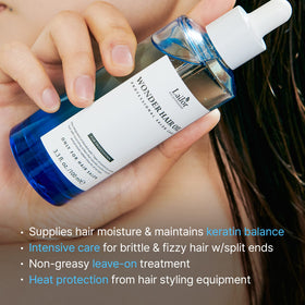 LA'DOR Wonder Hair Oil hydrolyzed silk segment demonstrates moisture retention and elasticity.