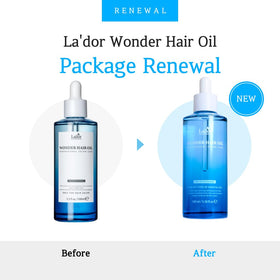 LA'DOR Wonder Hair Oil texture closeup highlights non-greasy finish and shine.