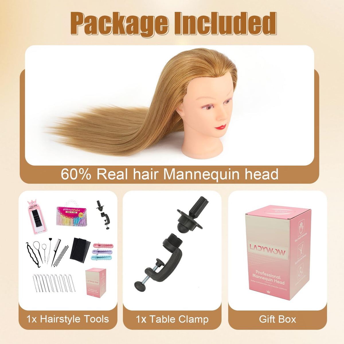 LADYWOW wash and conditioning practice with real-feel hair.