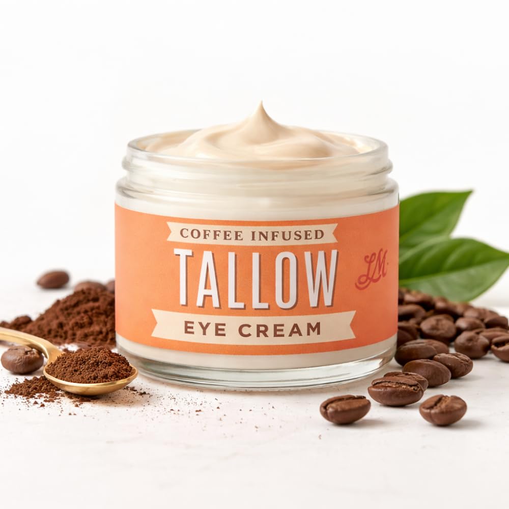 Lady May Coffee-Infused Tallow Eye Cream packaging highlights premium eye care
