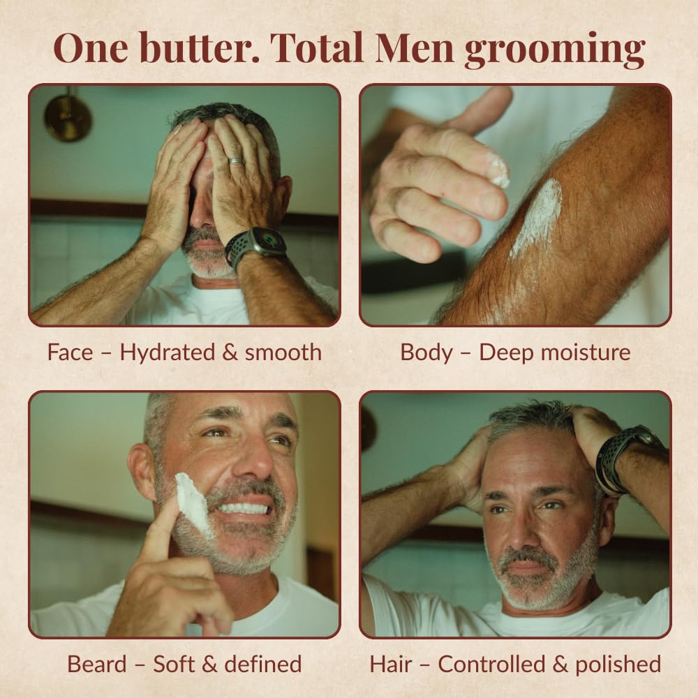 Lady May Tallow beard-conditioning application showing softened facial hair and reduced dryness