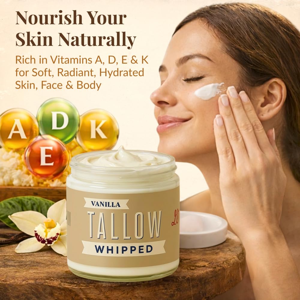 Hands applying Lady May Tallow for lasting moisture on skin.