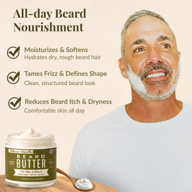 Lady May Tallow Tallow Man Tobacco Vanilla butter nourishes rugged beard fibers.