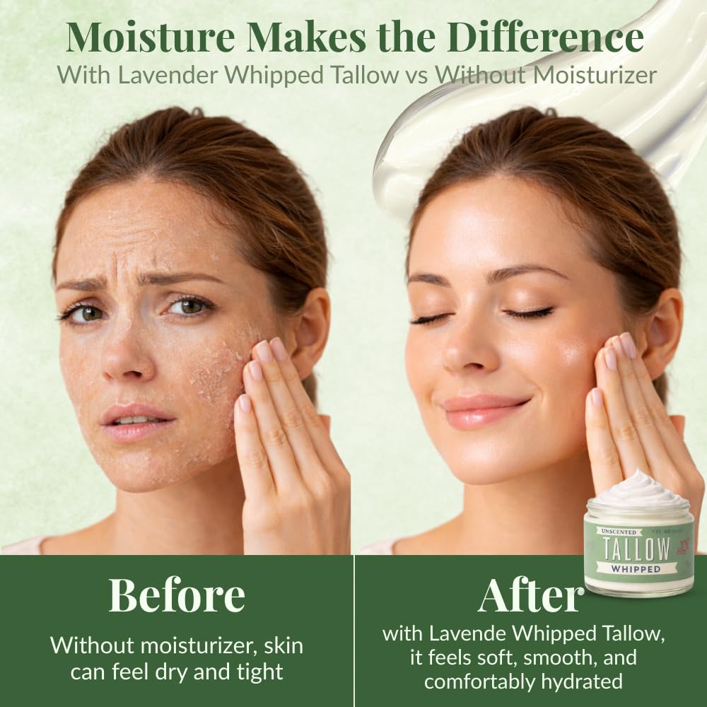 Lady May Tallow rich vitamins nourish skin with natural ingredients close-up.