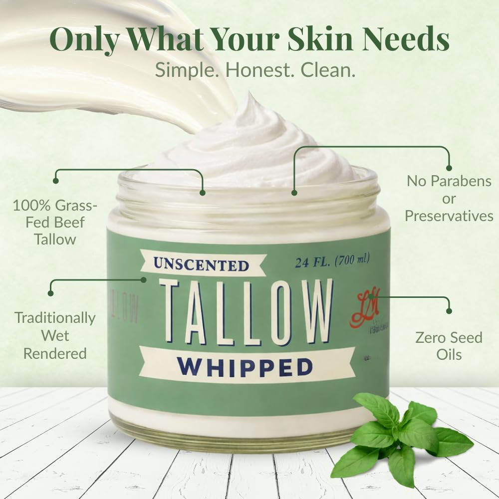 Creamy texture of Lady May Tallow Whipped Tallow ready for application.