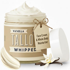 Lady May Tallow vanilla whipped tallow bottle for deep skin hydration.