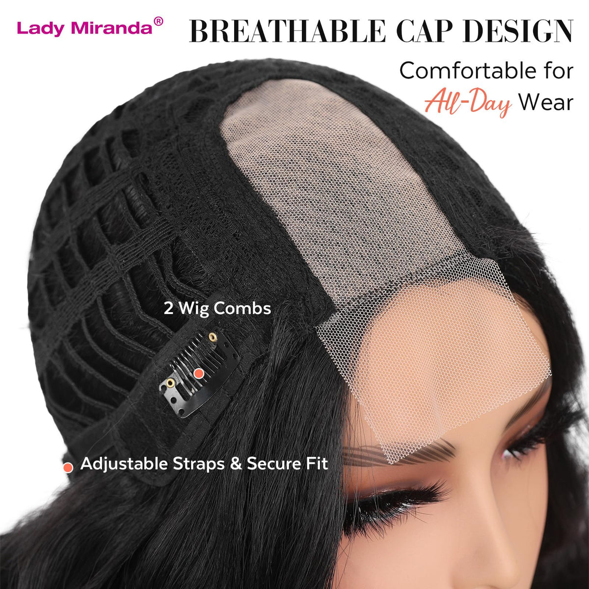 Lady Miranda black pure-color wig delivers authentic appearance and subtle gloss