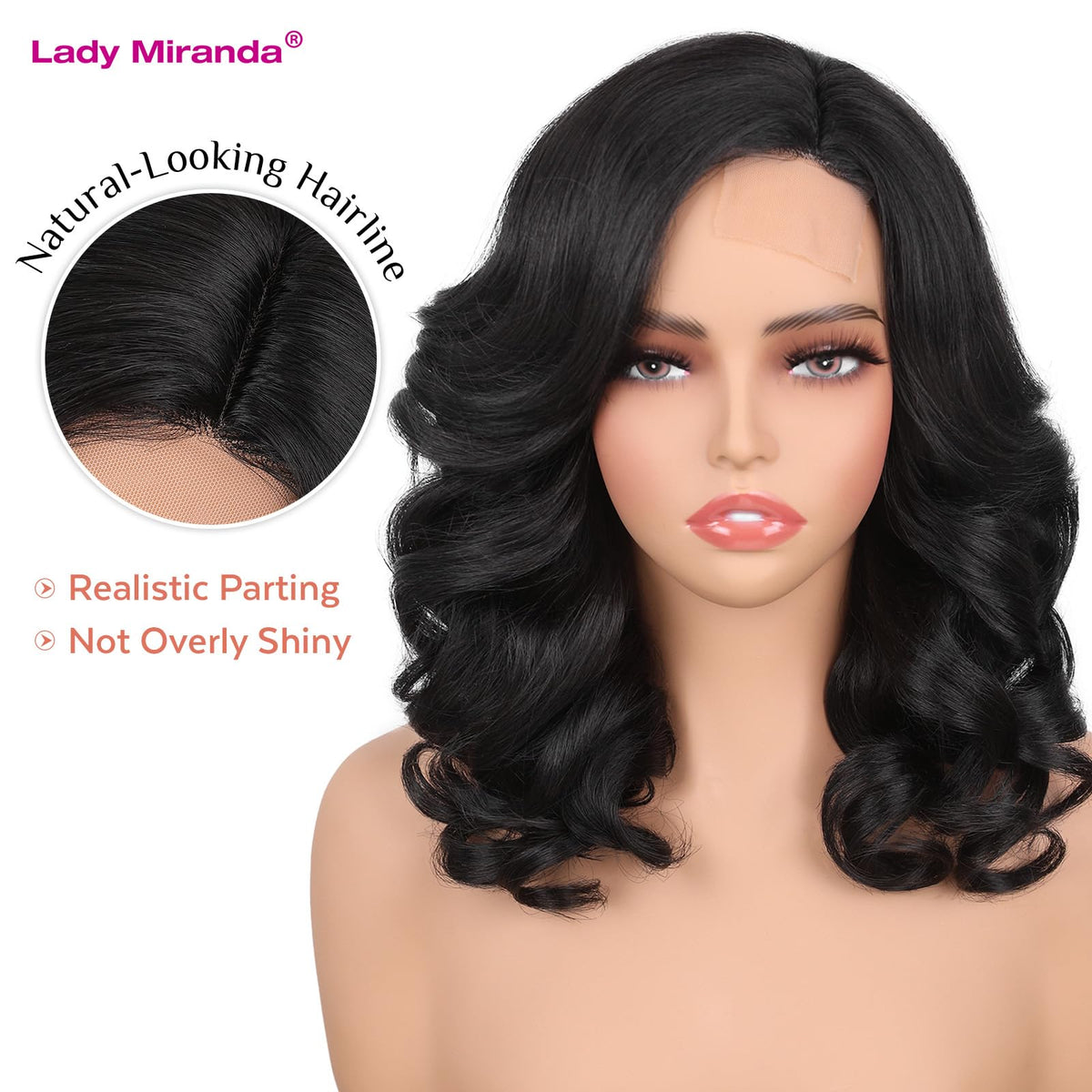 Lady Miranda nature-curly synthetic wig, heat-resistant for reliable styling