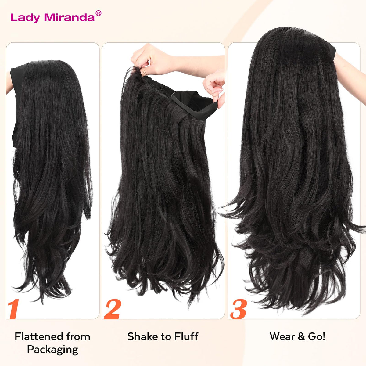 Lady Miranda travel-ready wig shown in compact case for on-the-go styling.