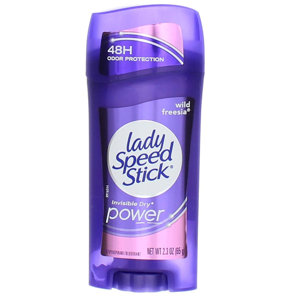 Lady Speed Stick Wild Freesia label closeup highlights invisible dry formula.