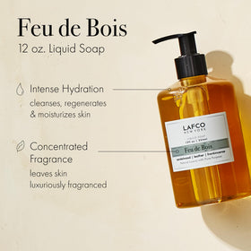 Close-up foam detail from Feu de Bois soap highlighting olive oil hydration