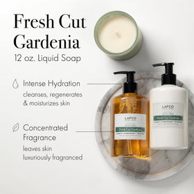 LAFCO New York Fresh Cut Gardenia lather closeup highlights creamy foam for daily pampering