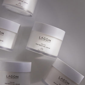 LAGOM Cellus Deep Moisture Cream ingredient panel shows Panthenol and Ceramides for moisture.