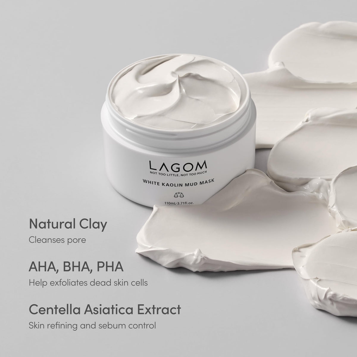 LAGOM Kaolin-Bentonite-Fermented Clay blend cleanses pores while gentle exfoliation